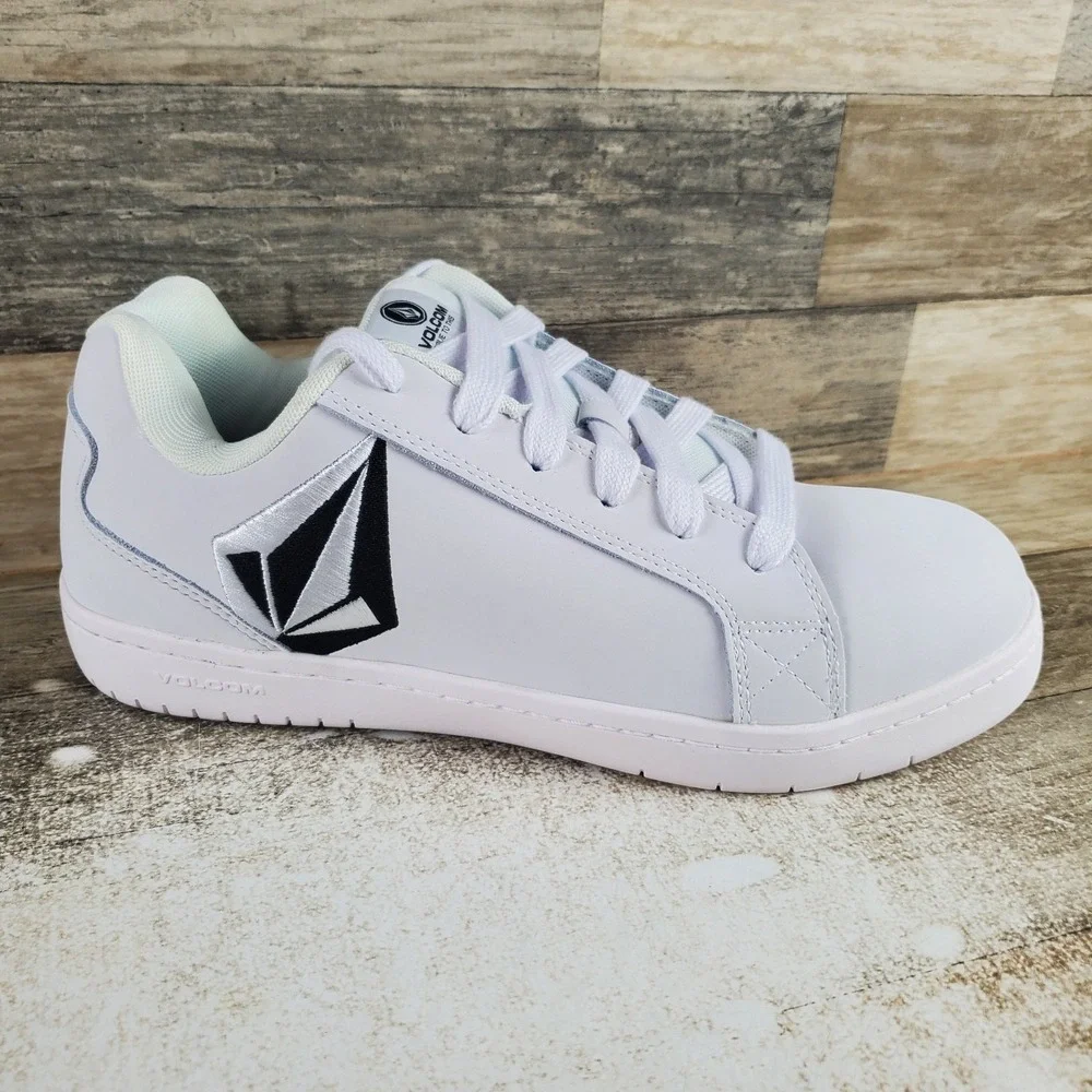 Volcom Stone Womens Work Shoes Sz 11.5 M White Black Leather Comp Toe Lace Up